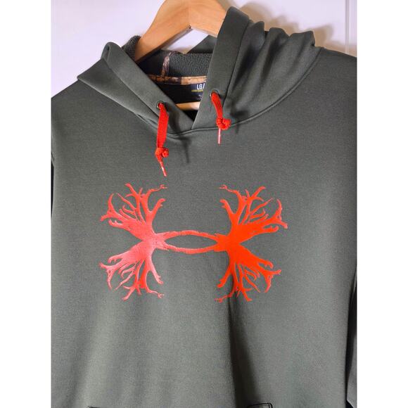 UNDER ARMOUR Storm Olive Green Antler Hunting Casual Active Pullover Hoodie SZ L - Picture 3 of 8